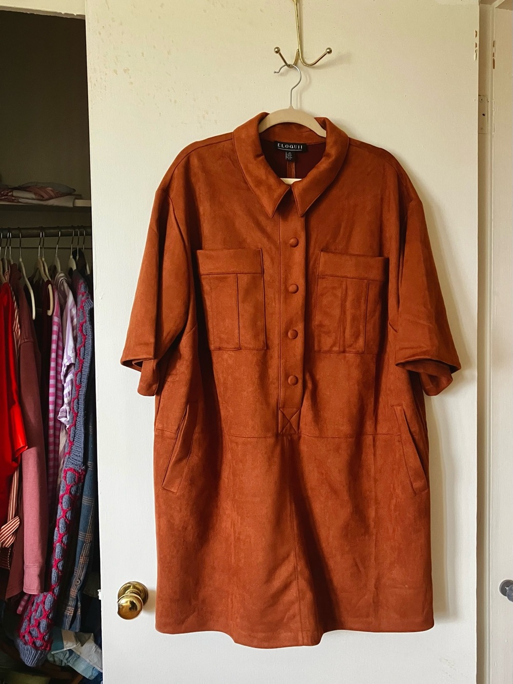 Eloquii Burnt Orange Suede Shirt Dress